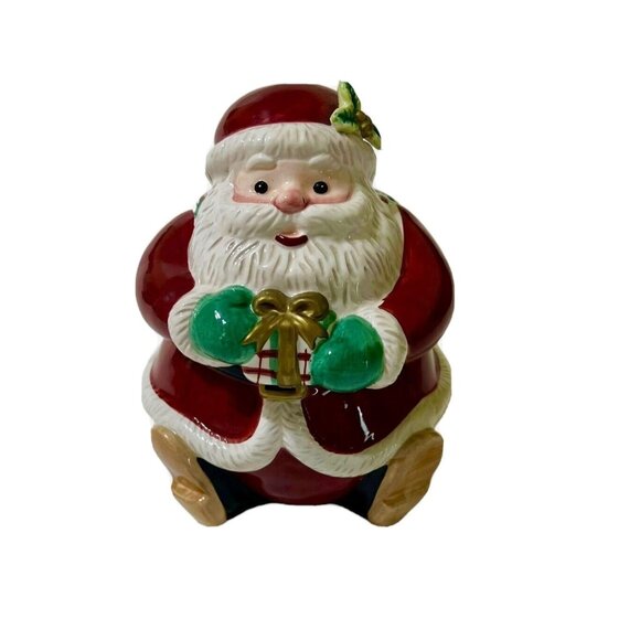 Fitz And Floyd Essentials Santa Candy Jar Handcrafted Christmas Cookie Jar 6"x4" - Picture 1 of 8